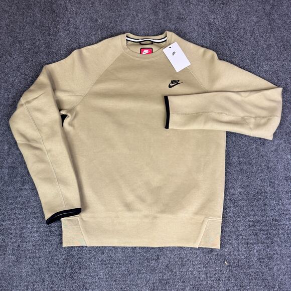 Nike Sportswear Tech Fleece Crewneck Men's Size Small Sweatshirt Tan Black $115 - Picture 2 of 7